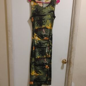 Jovani Green Tropical Print Sleeveless Maxi Dress